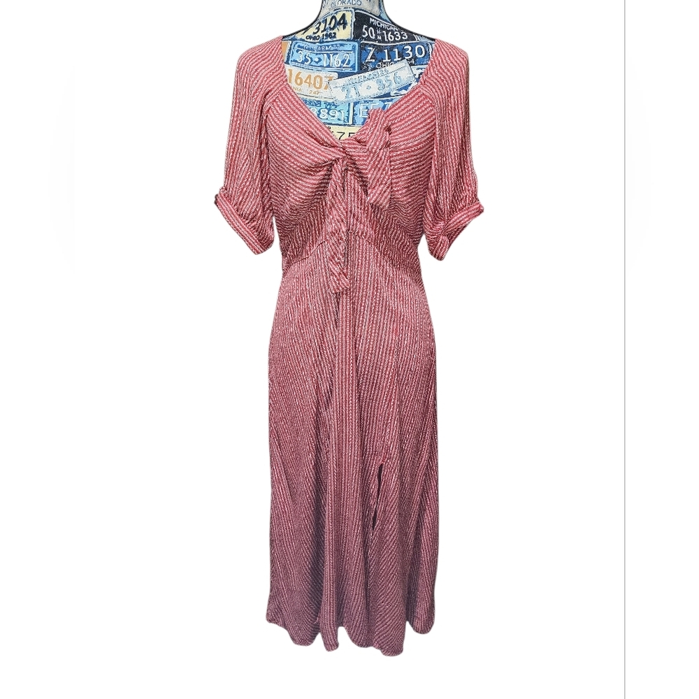 Hayden LA Rust Red Cream Striped Boho Short Sleeve Maxi Dress Large